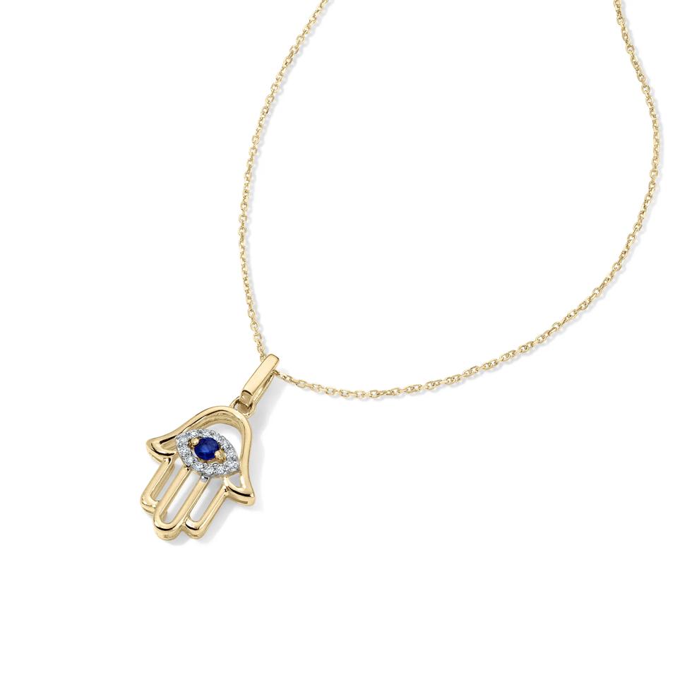 Blue Sapphire &amp; Diamond Accent Hamsa Pendant in 10K Yellow Gold – Image 4 of 4