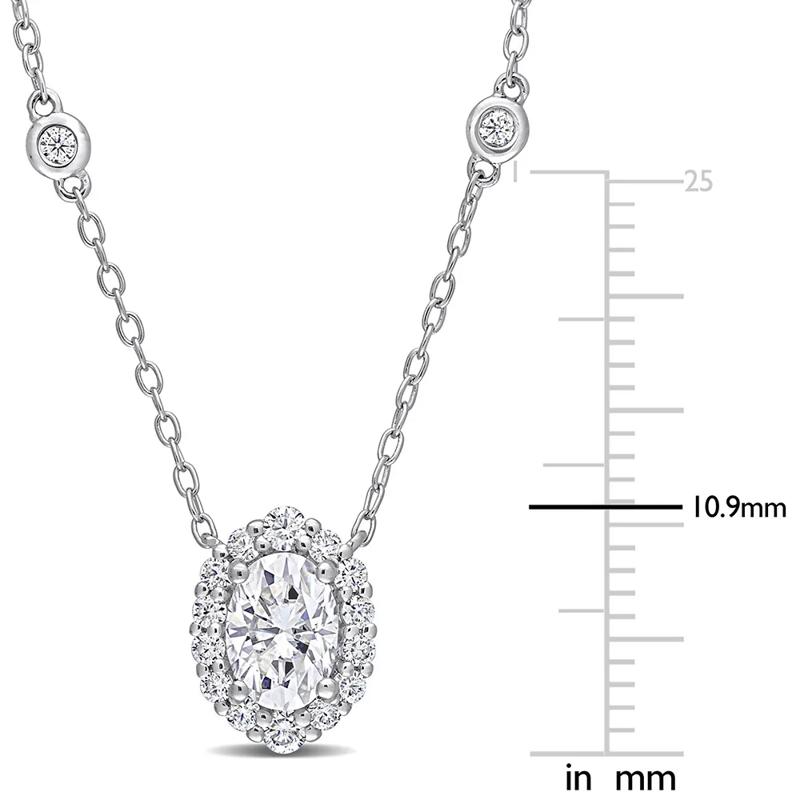 Moissanite Oval Halo Pendant in Sterling Silver – Image 3 of 3