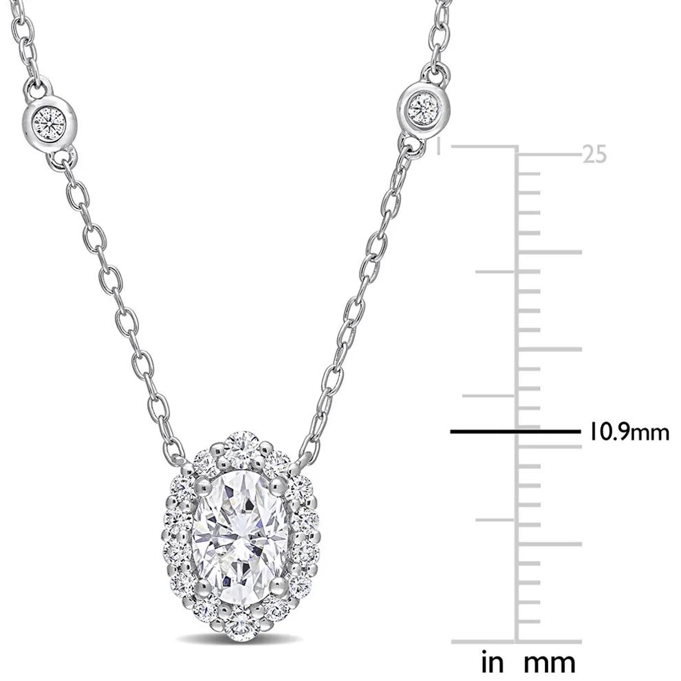Moissanite Oval Halo Pendant in Sterling Silver – Image 3 of 3