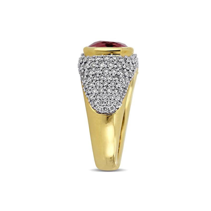 Pink Tourmaline &amp; Diamond Signet Ring in 14K Yellow Gold &#40;1 1/3 ct. tw.&#41; – Image 3 of 7