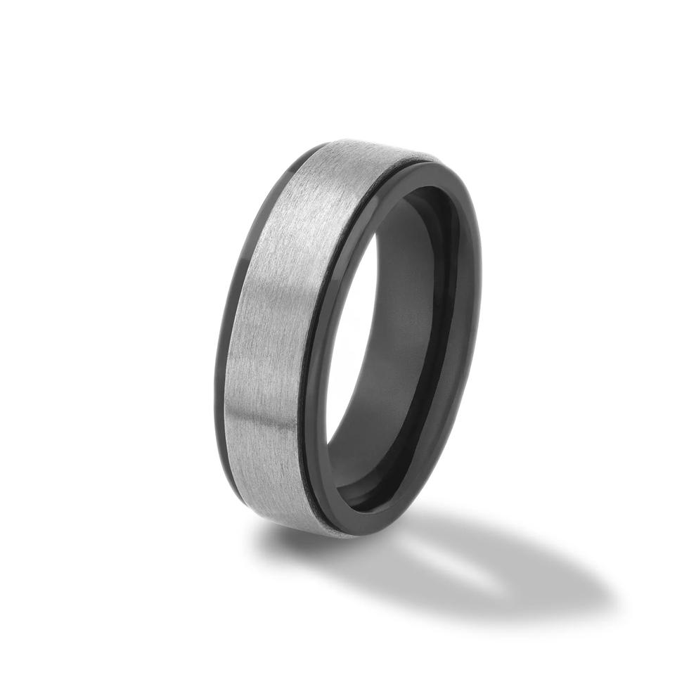Men&rsquo;s Tantalum Inlay Wedding Band in Black Zirconium, 7mm – Image 4 of 4