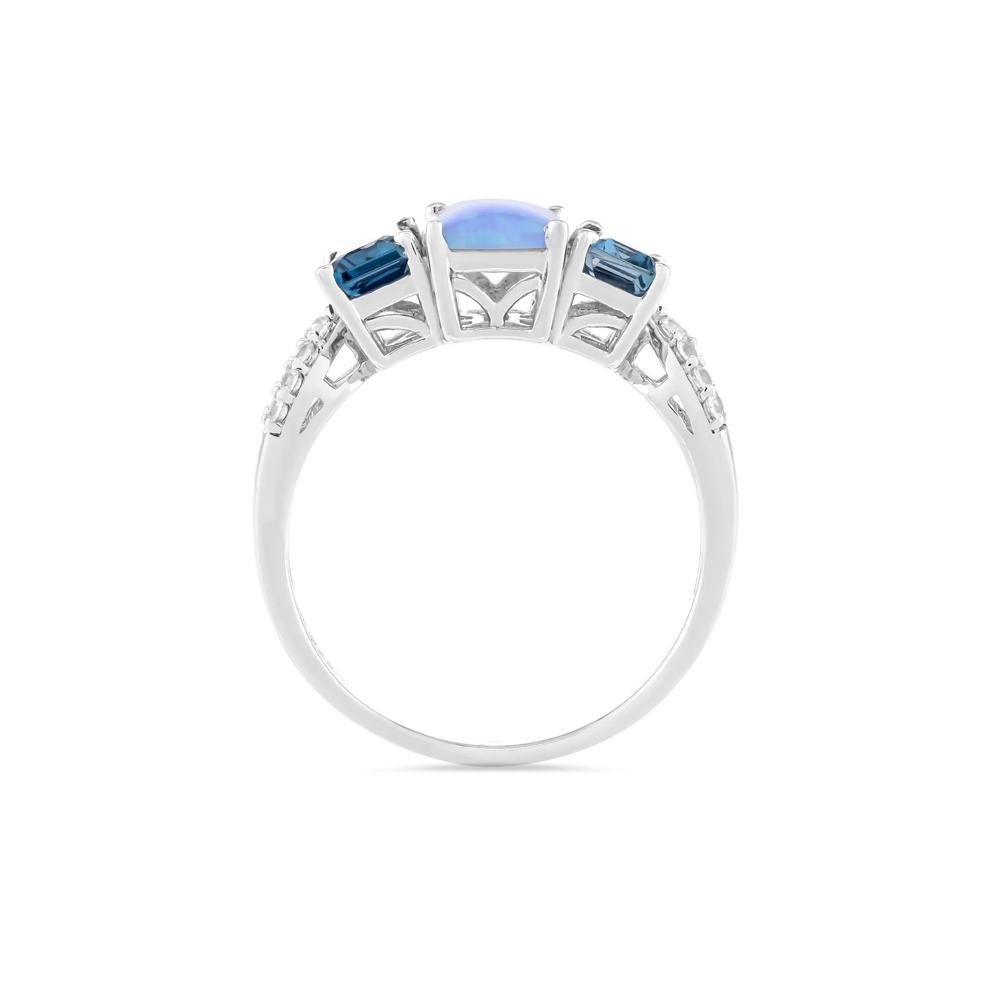 Lab-Created Blue Opal, London Blue Topaz &amp; Lab-Created White Sapphire Three-Stone Ring in Sterling Silver – Image 2 of 4