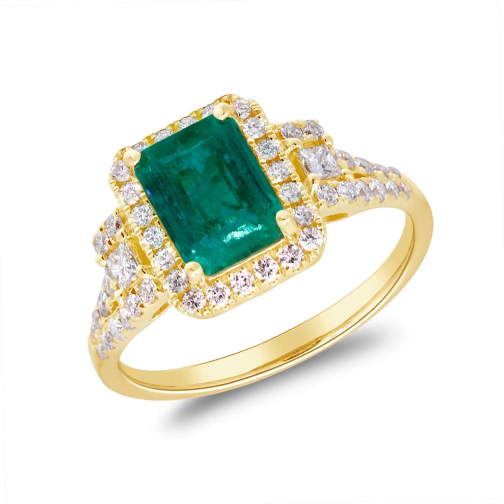 Limited Edition Emerald-Cut Emerald &amp; Diamond Ring in 14K Yellow Gold (1/2 ct. tw.) – Image 5 of 5