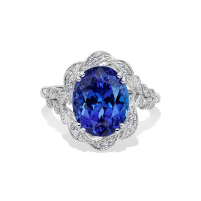 Oval Tanzanite & Diamond Halo Ring in 14K White Gold (1/5 ct. tw.)