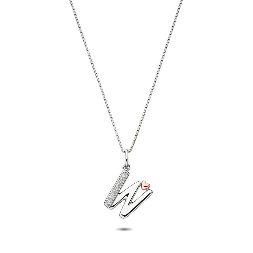 Diamond Accent Initial W Pendant in Sterling Silver and 14K Rose Gold – Image 1 of 4