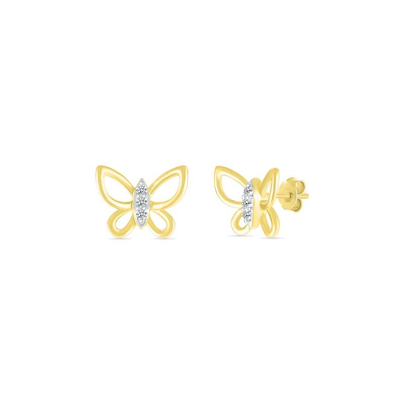 Diamond Accent Butterfly Stud Earrings in 10K Yellow Gold – Image 2 of 3