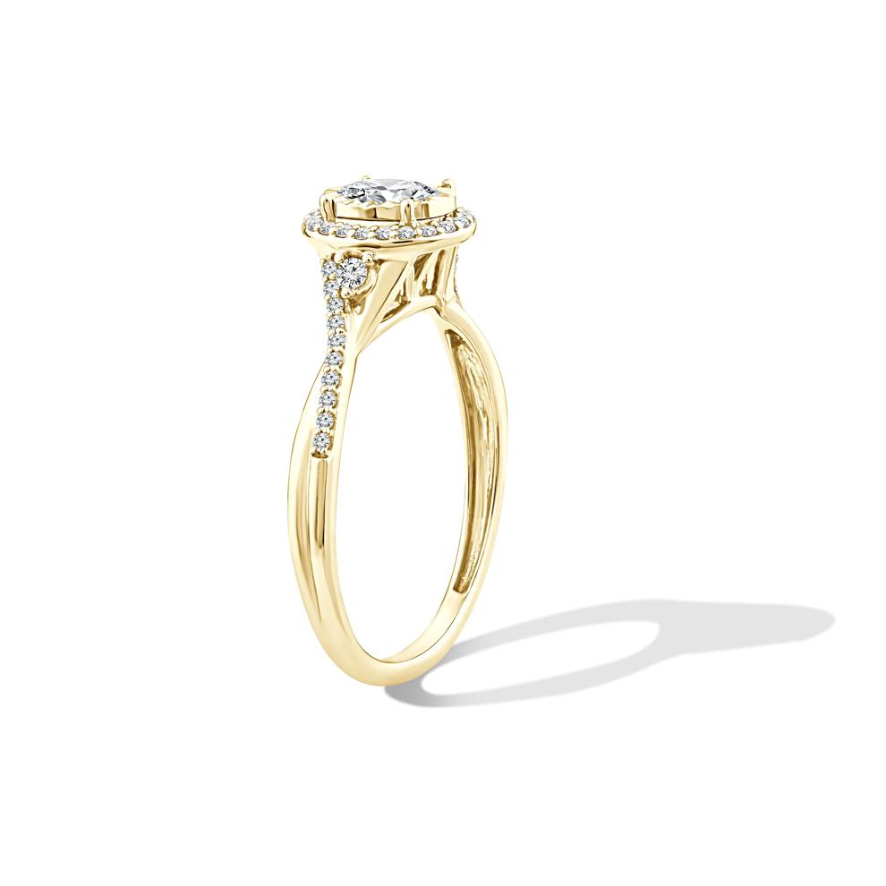 Lab Grown Diamond Oval Halo Center Twist-Shank Promise Ring in 10K Yellow Gold (1/2 ct. tw.) – Image 3 of 4