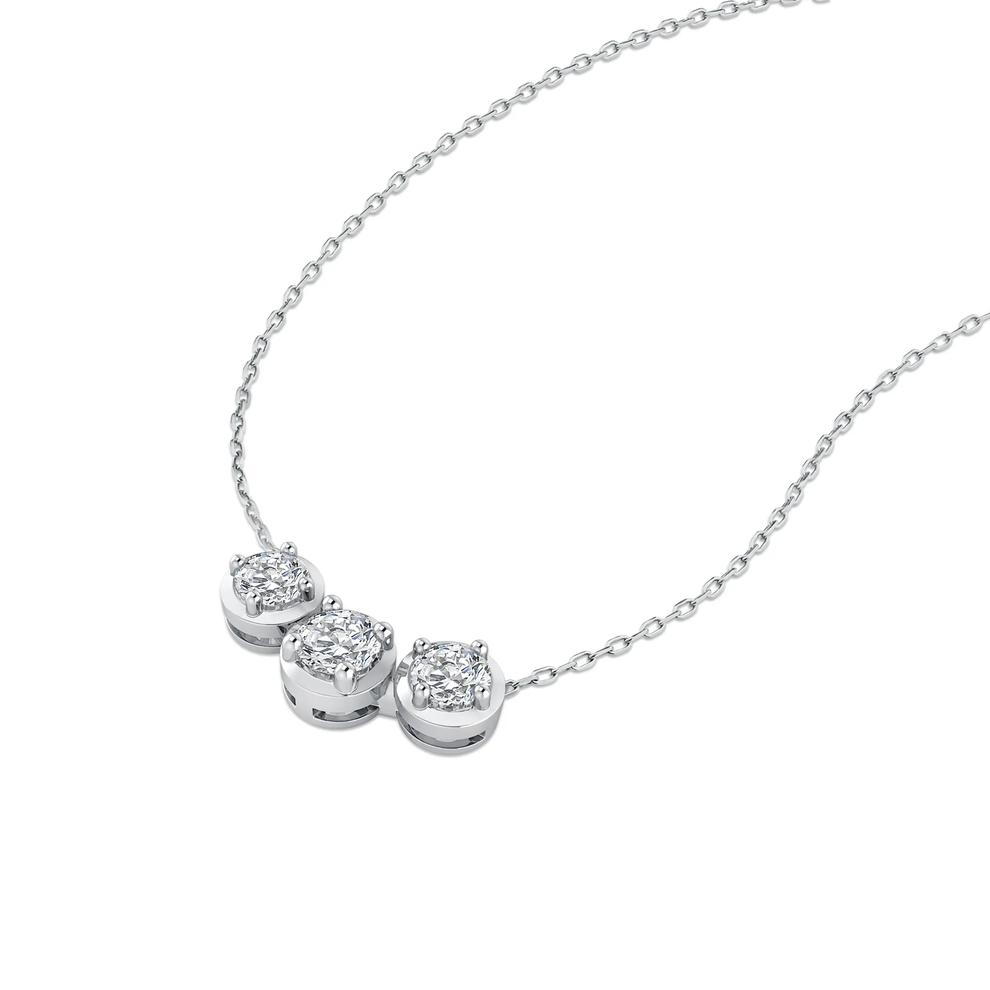 Diamond Three-Stone Frontal Necklace in 10K White Gold (1/2 ct. tw.) – Image 4 of 4