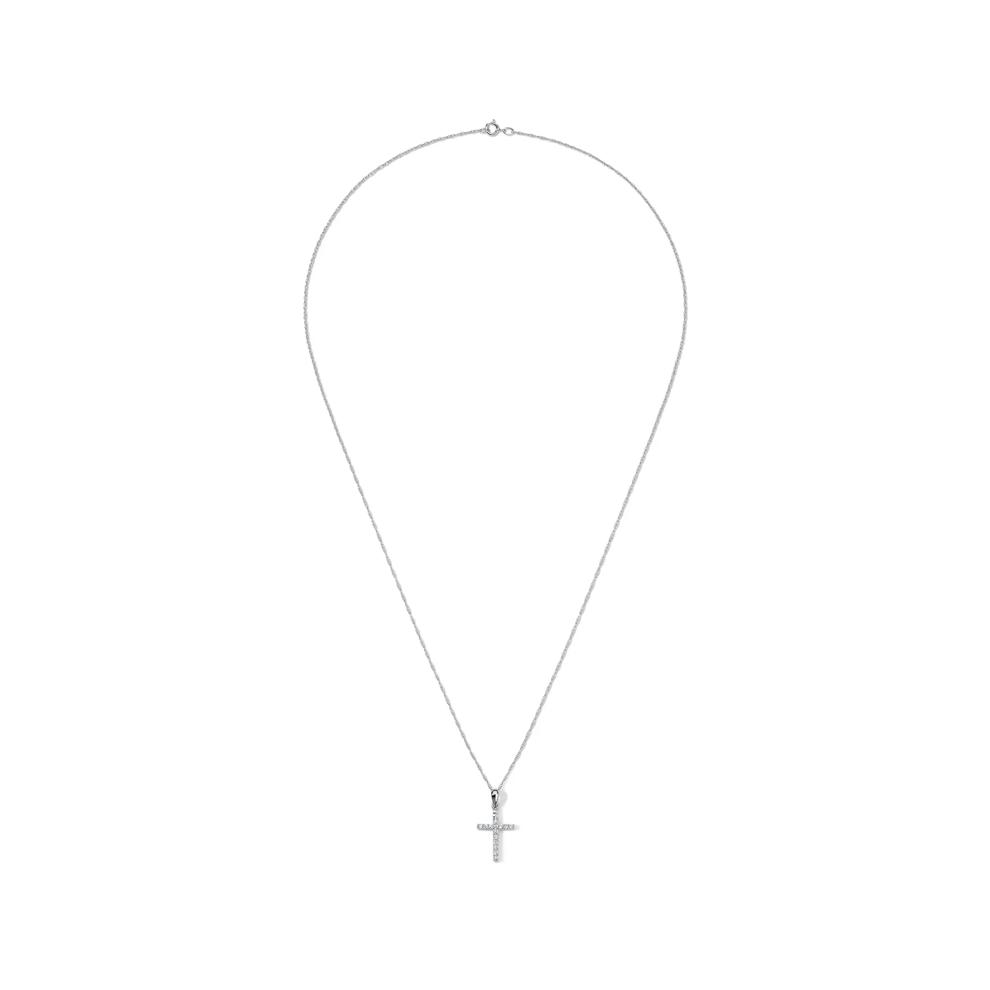 Diamond Cross Pendant Necklace in 14K White Gold (1/8 ct. tw.) – Image 3 of 4