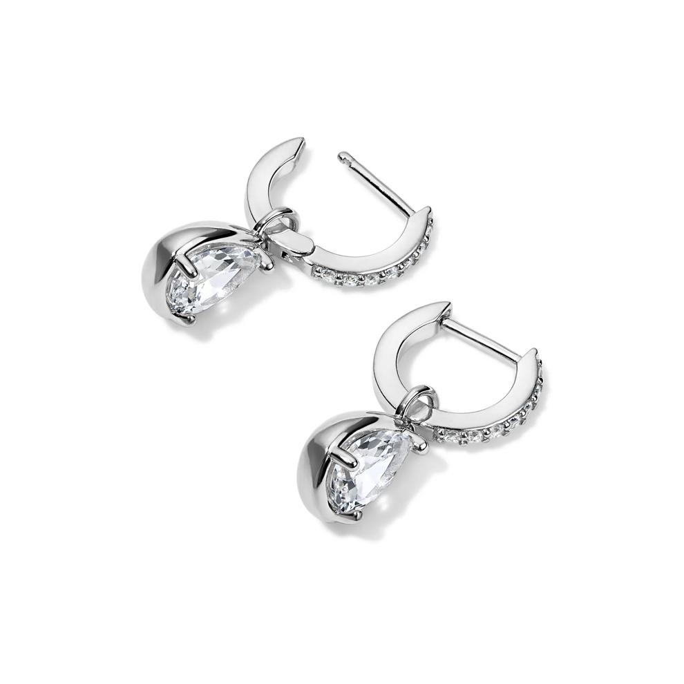 Lab-Created White Sapphire Huggie Drop Earrings in Sterling Silver – Image 2 of 2