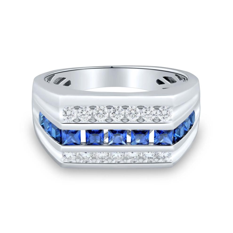 Men's Lab-Created Blue Sapphire and Lab Grown Diamond Ring in 10K White Gold (1/2 ct. tw.) – Image 1 of 3