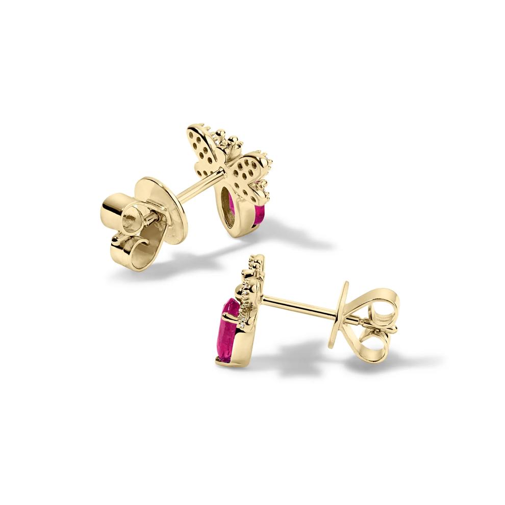 Ruby &amp; Diamond Bumblebee Stud Earrings in 10K Yellow Gold (1/10 ct. tw.) – Image 2 of 2