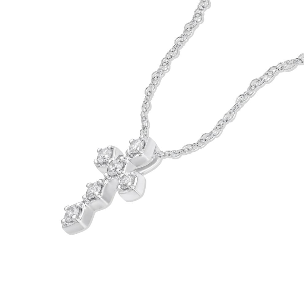 Diamond Cross Pendant Necklace in 10K White Gold (1/4 ct. tw.) – Image 4 of 4