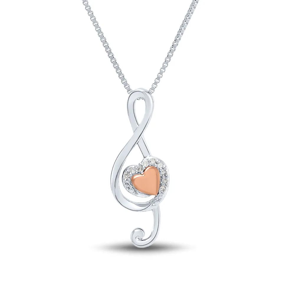 Diamond Treble Clef Pendant in Sterling Silver &amp; 14K Rose Gold  – Image 1 of 3
