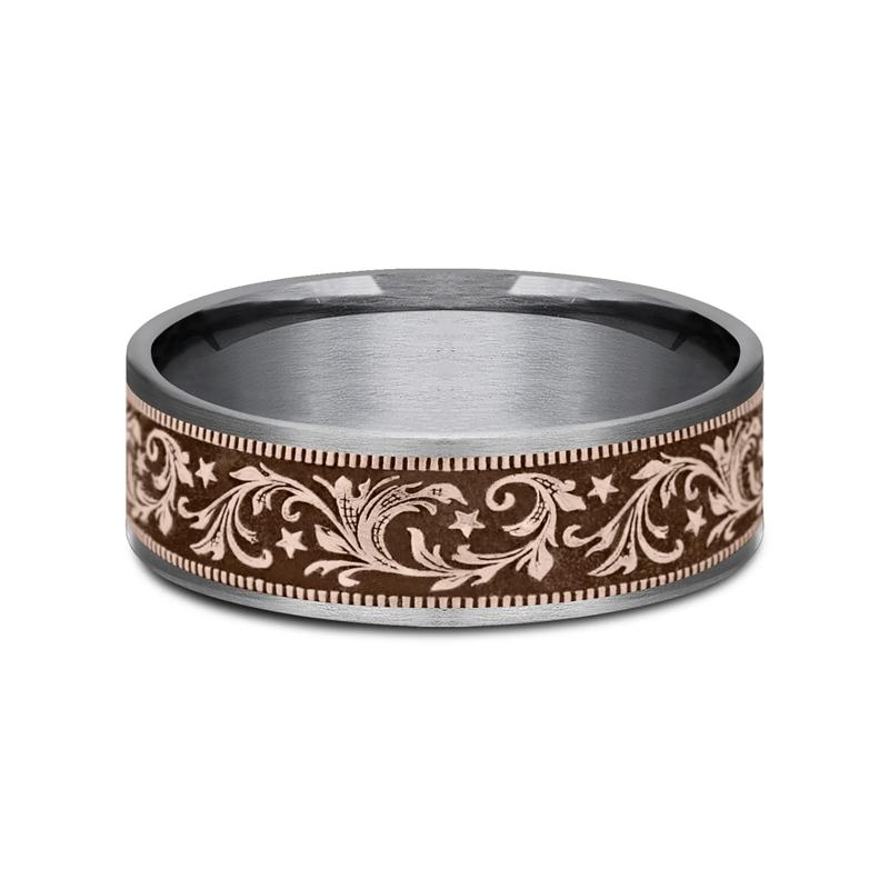 Men&rsquo;s Barrel Script &amp; Stars Wedding Band in 14K Gold &amp; Tantalum, 7.5MM  – Image 1 of 3