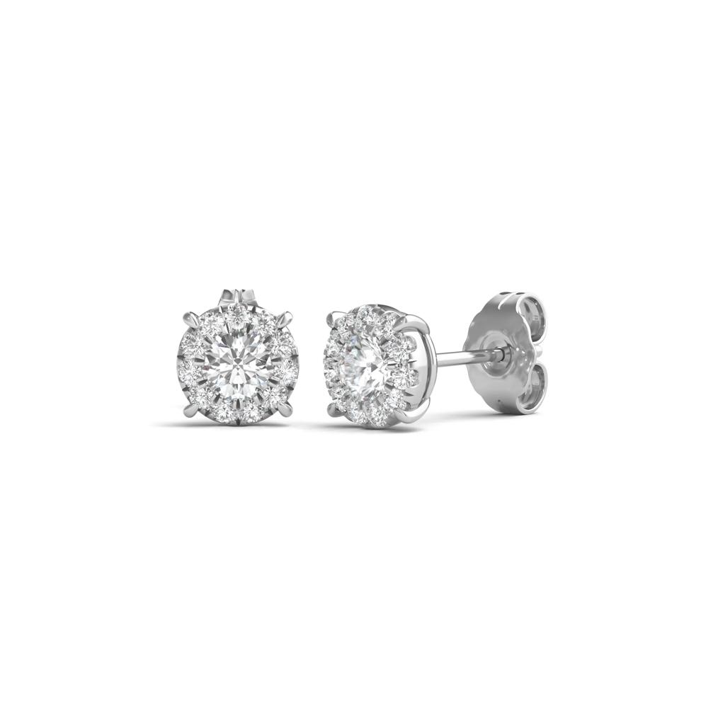 Lab Grown Diamond Round Halo Earrings in 14K White Gold (1/2 ct. tw.) – Image 1 of 1