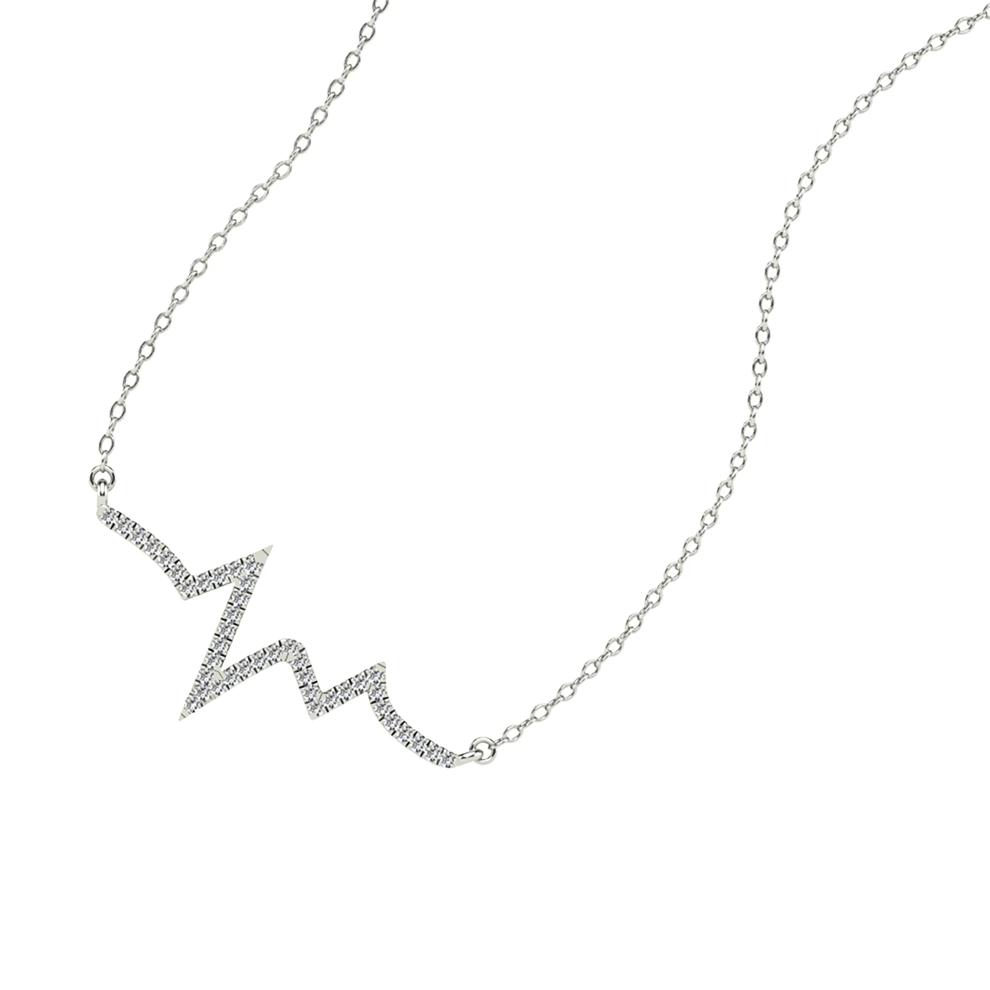 Diamond Heartbeat Pendant Necklace in 10K White Gold (1/10 ct. tw.) – Image 4 of 4