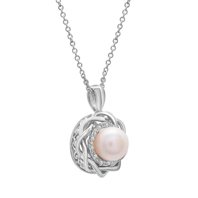 Pearl &amp; Diamond Accent Twist Pendant in Sterling Silver – Image 2 of 4