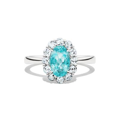 Paraiba Tourmaline & Diamond Halo Ring in 14K White Gold (1/2 ct. tw.)