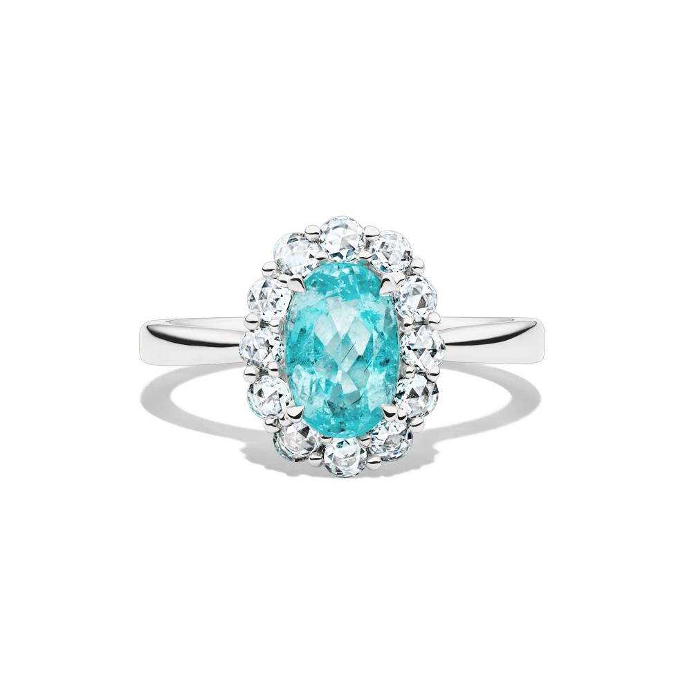 Paraiba Tourmaline &amp; Diamond Halo Ring in 14K White Gold (1/2 ct. tw.) – Image 1 of 2