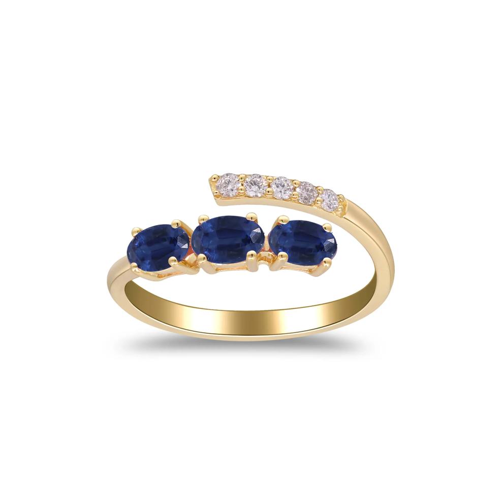 Blue Sapphire and Diamond Bypass Ring in 10K Yellow Gold (1/10 ct. tw.) – Image 1 of 4