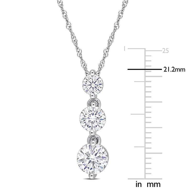 Moissanite Pendant with Three-Stone Drop in Sterling Silver &#40;1 2/5 ct. dew&#41; – Image 3 of 4
