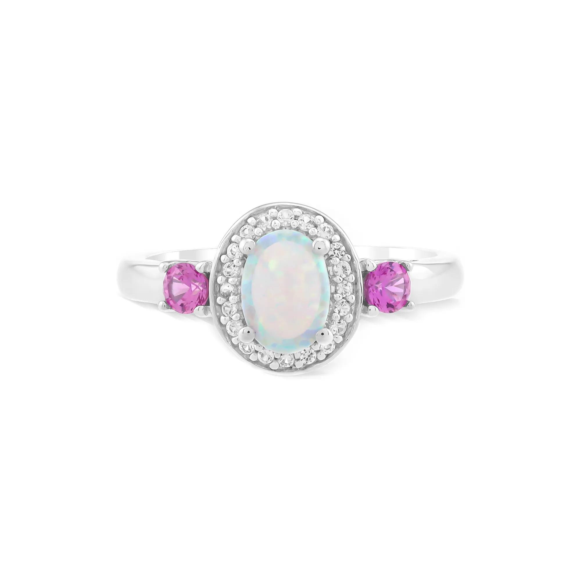 Lab-Created Opal & Lab-Created Pink & White Sapphire Ring in Sterling ...