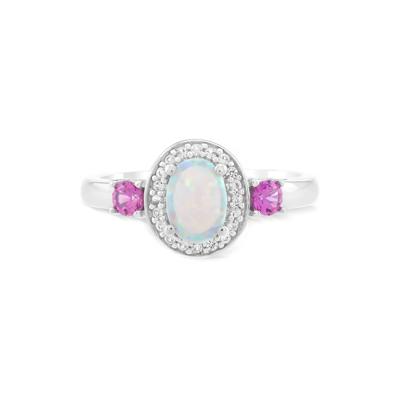 Lab-Created Opal & Lab-Created Pink & White Sapphire Ring in Sterling Silver