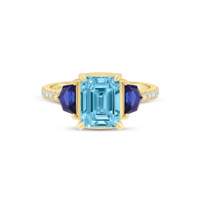Allison Sky Blue Topaz, Lab-Created Blue Sapphire and Lab Grown Diamond Engagement Ring in 14K Gold (1/7 ct. tw.)
