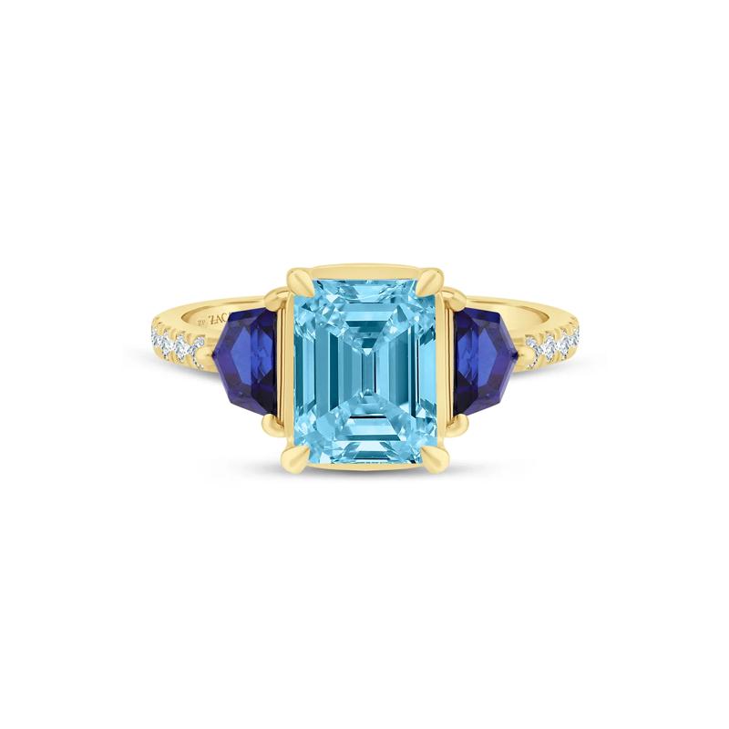 Allison Sky Blue Topaz, Lab-Created Blue Sapphire and Lab Grown Diamond Engagement Ring in 14K Yellow Gold &#40;1/7 ct. tw.&#41; – Image 1 of 3