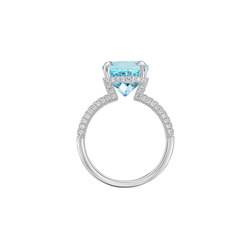 Aquamarine Oval &amp; Pav&eacute; Diamond Ring in 14K White Gold &#40;1/2 ct. tw.&#41; – Image 2 of 3