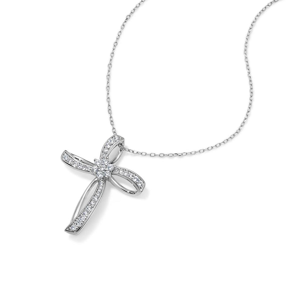 Lab-Created White Sapphire Cross Pendant Necklace in Sterling Silver – Image 2 of 4