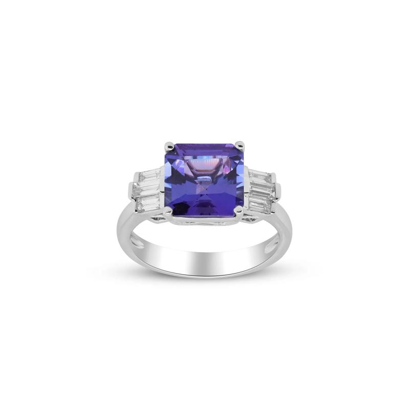 Blue Tanzanite and Diamond Ring in 18K White Gold &#40;3/8 ct. tw.&#41; – Image 1 of 4