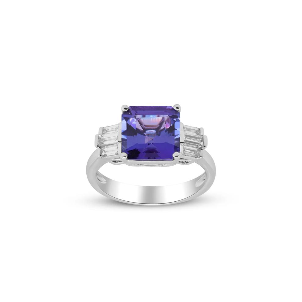 Blue Tanzanite and Diamond Ring in 18K White Gold (3/8 ct. tw.) – Image 1 of 4