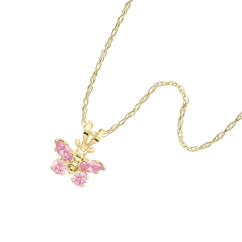 Children's Pink Zirconia Butterfly Pendant Necklace in 14K Yellow Gold – Image 4 of 4
