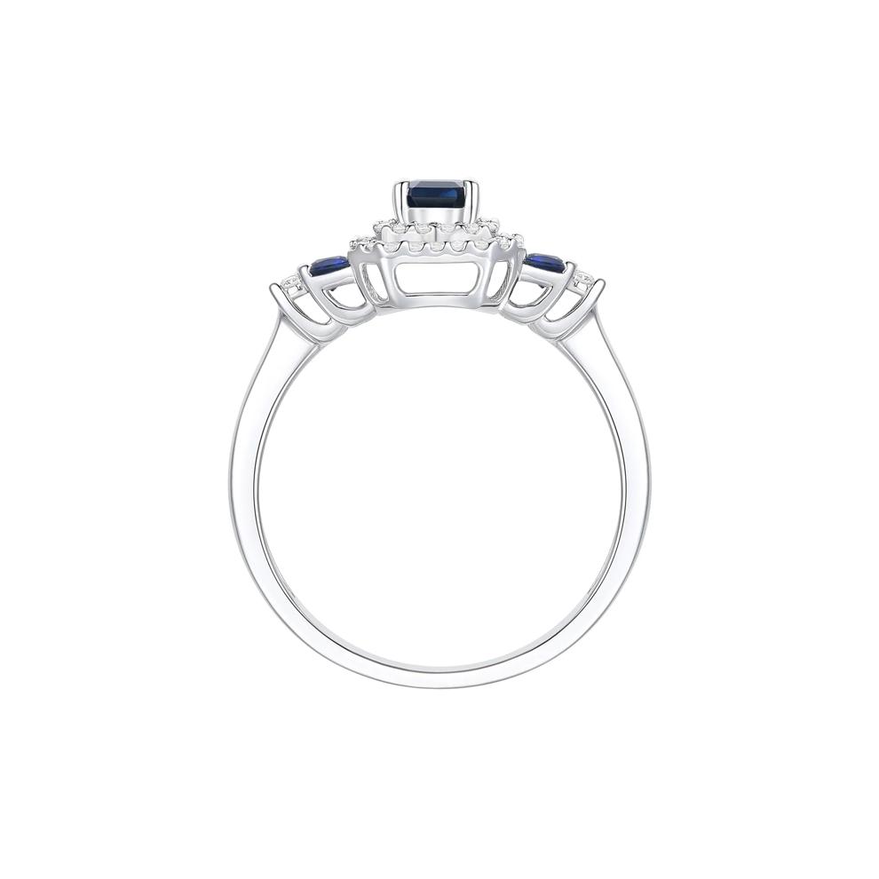 Blue Sapphire and Diamond Double Halo Ring in 10K White Gold (1/5 ct. tw.) – Image 3 of 3