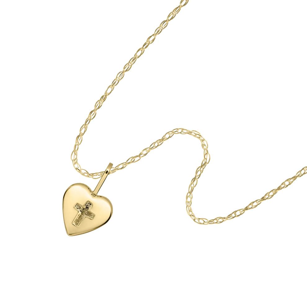 Children's Engraved Cross Heart Pendant Necklace in 14K Yellow Gold – Image 4 of 4