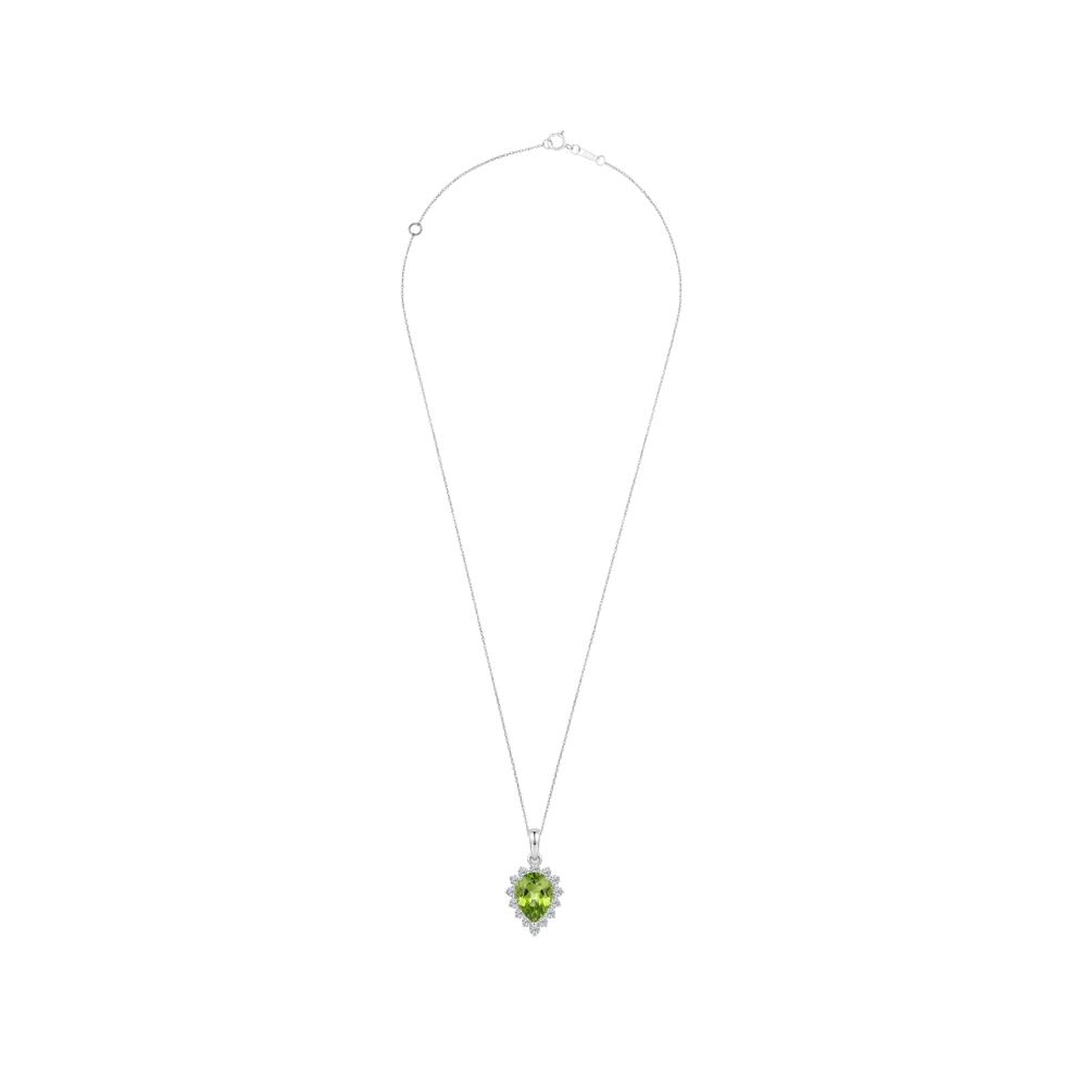 Peridot &amp; Lab-Created White Sapphire Starburst Halo Pendant Necklace in 10K White Gold – Image 3 of 4