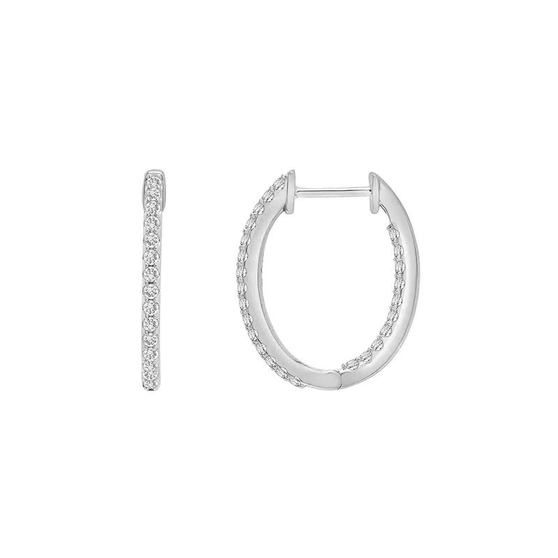 Diamond Oval Inside-Out Hoop Earrings in 10K White Gold &#40;1 ct. tw.&#41; – Image 1 of 1
