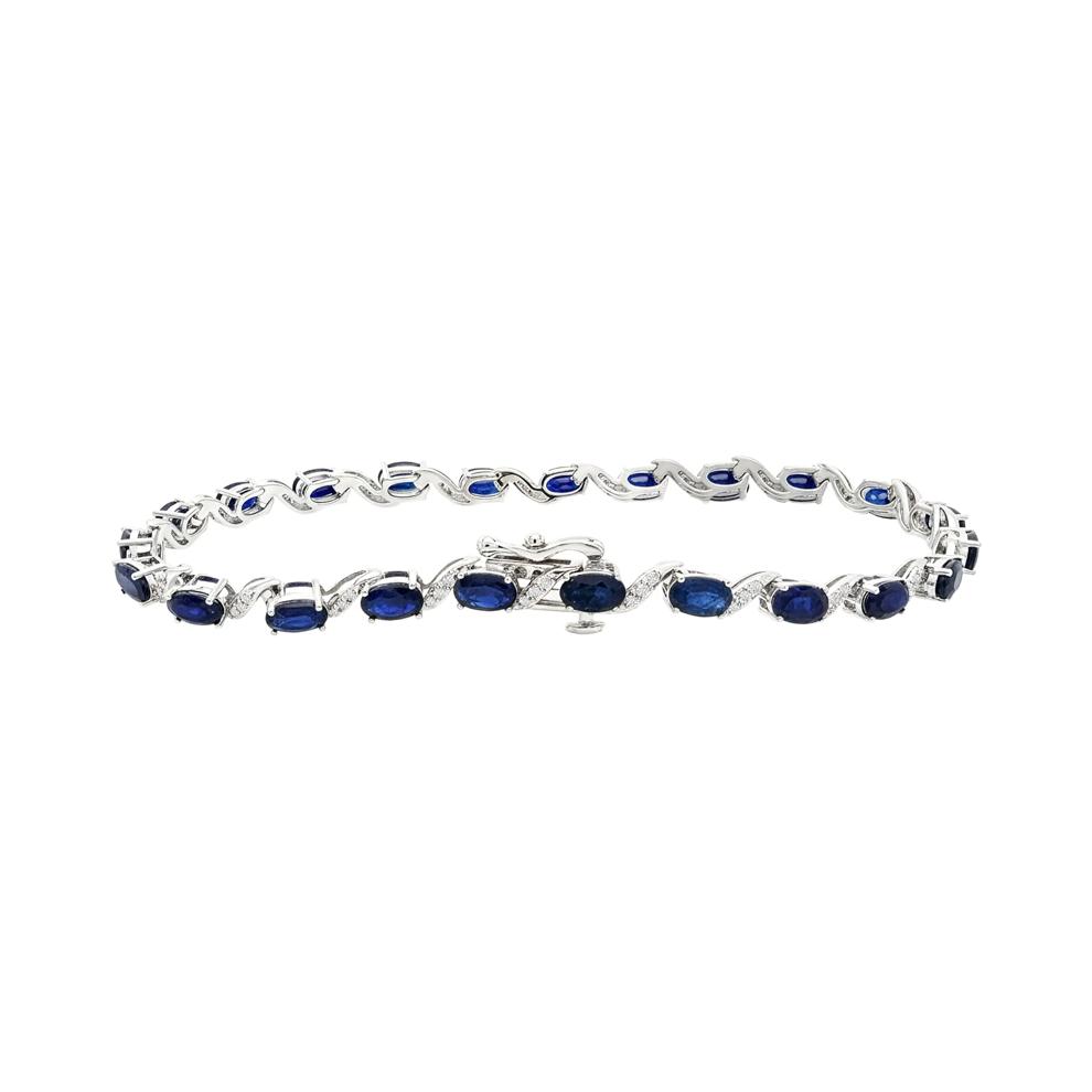 Blue Sapphire &amp; Diamond Tennis Bracelet in 10K White Gold (1/3 ct. tw.) – Image 2 of 2