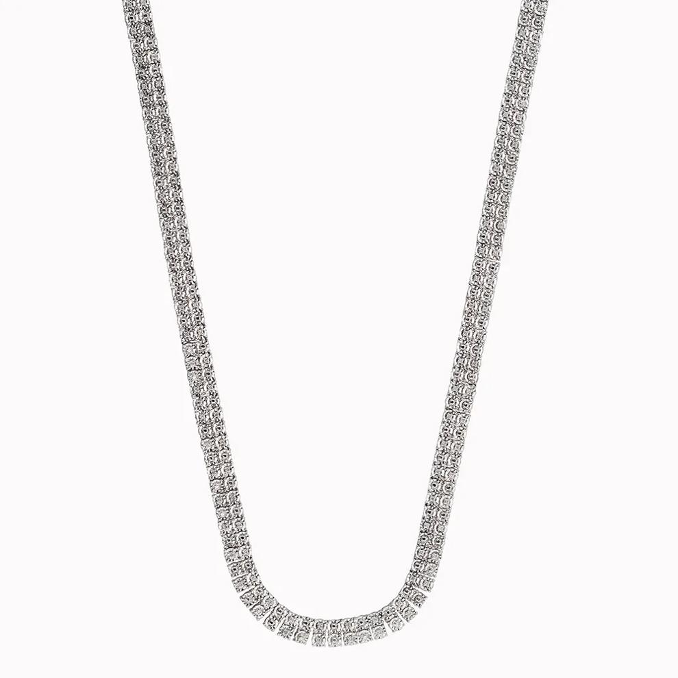 Double Row Diamond Tennis Necklace in Sterling Silver (1 ct. tw.) – Image 2 of 5