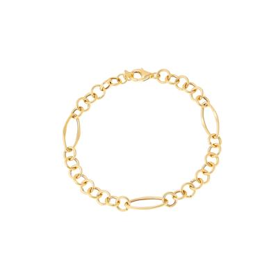 Hollow Round and Oval Link Bracelet in 14K Yellow Gold