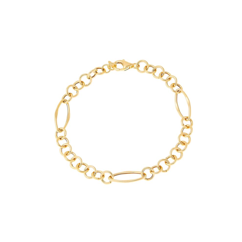 Hollow Round and Oval Link Bracelet in 14K Yellow Gold – Image 1 of 2