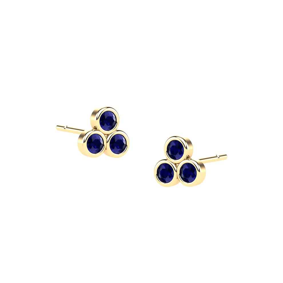 Blue Sapphire Three-Stone Pyramid Stud Earrings in 14K Yellow Gold – Image 1 of 2