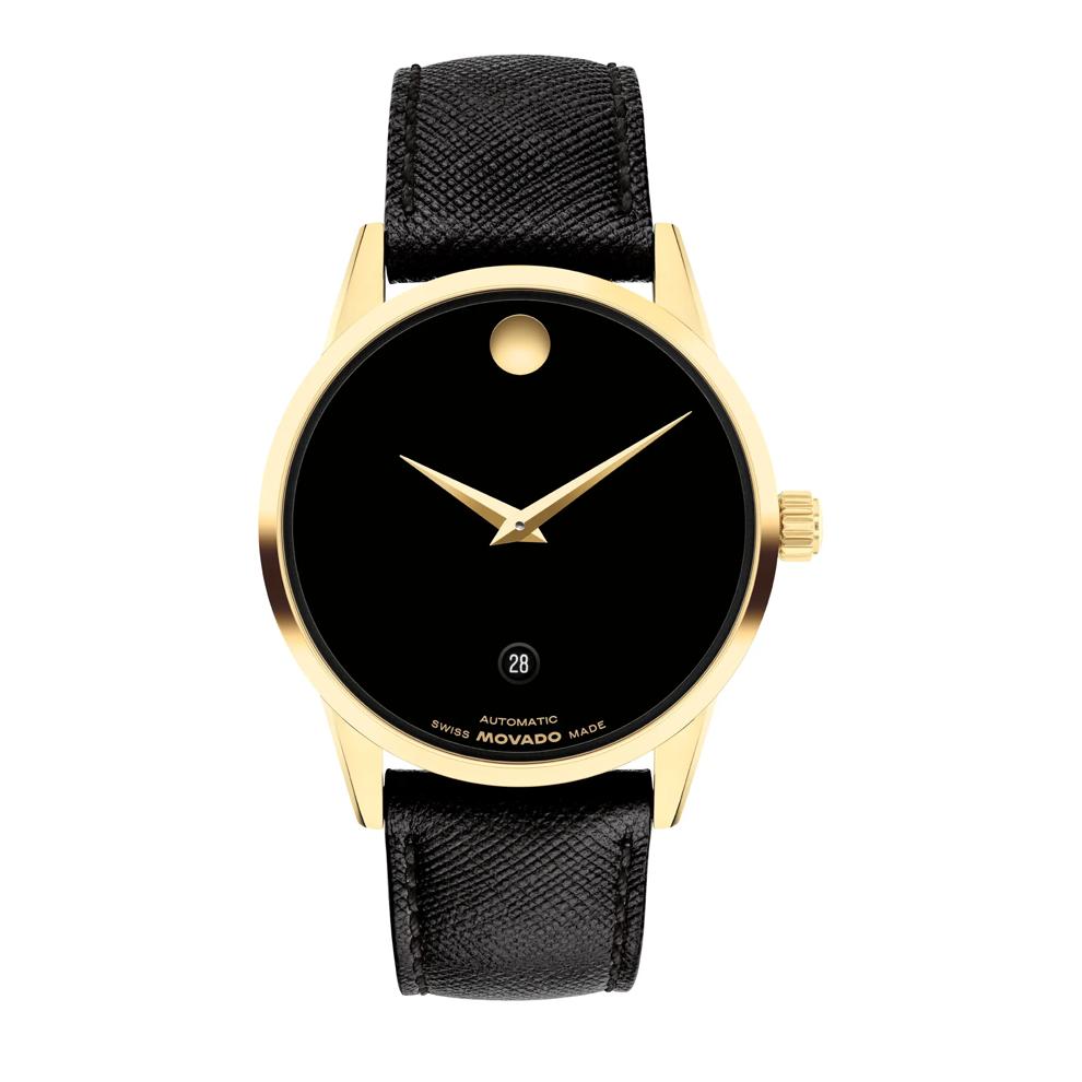Men&rsquo;s Museum Watch in God-Toned Stainless Steel and Black Leather. – Image 1 of 3