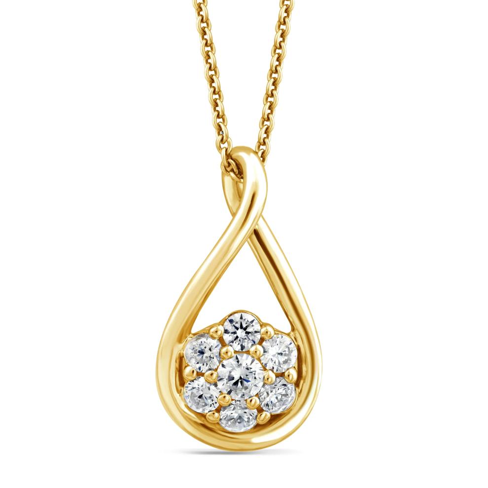 Lab Grown Diamond Cluster Drop Pendant in 10K Yellow Gold (1/2 ct. tw.) – Image 1 of 2