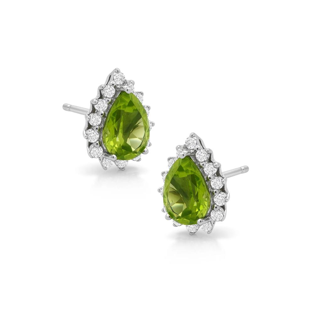 Peridot &amp; Lab-Created White Sapphire Stud Earrings in 10K White Gold – Image 1 of 2