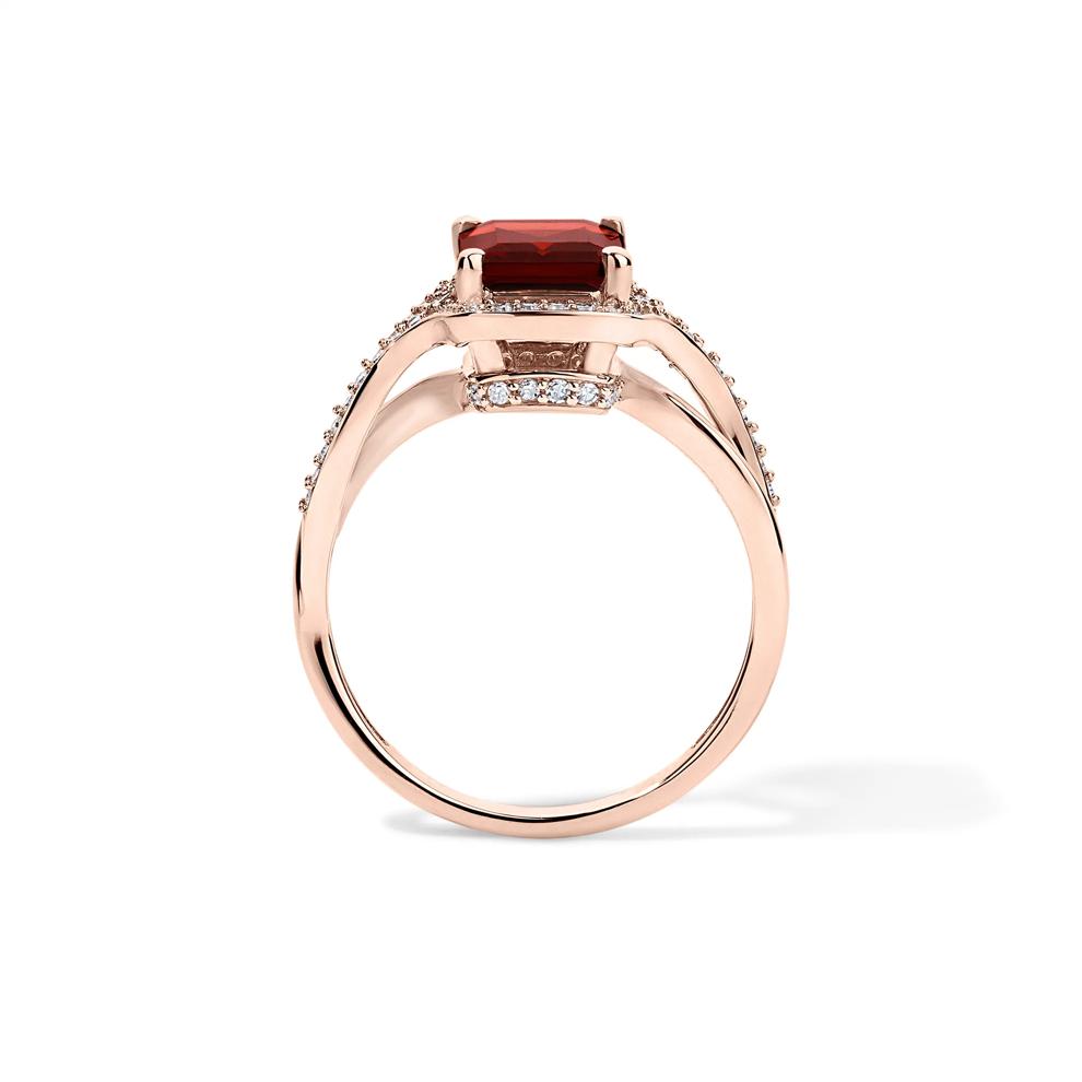 Emerald-Cut Garnet &amp; Diamond Ring in 14K Rose Gold (1/4 ct. tw.) – Image 2 of 4