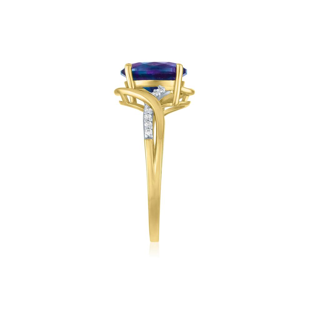 Lab-Created Alexandrite and Diamond Accent Twist Shank Ring in 10K Yellow Gold – Image 3 of 3