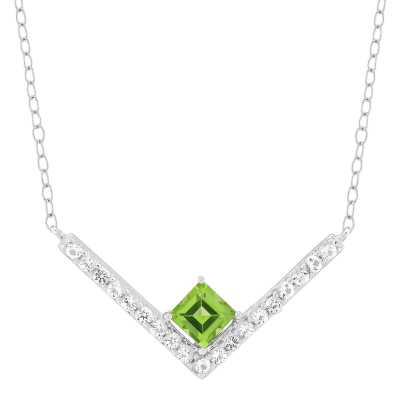 Square Step-Cut Peridot &amp; White Topaz Necklace in Sterling Silver – Image 1 of 3